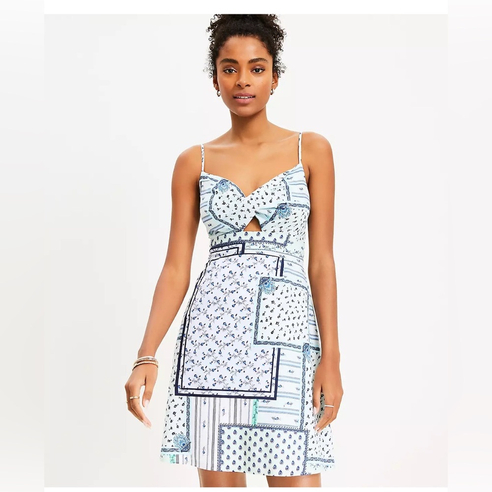 LOFT Patchwork Twist Cutout Cami Dress